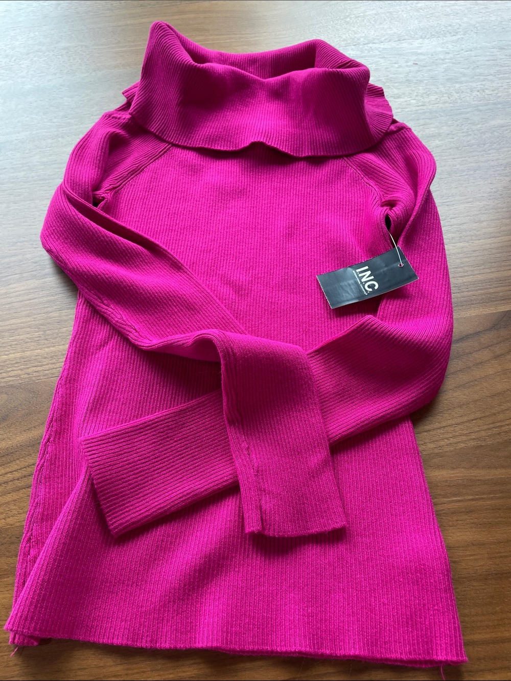 INC International Concepts Fuchsia Ribbed Cowl Neck Sweater